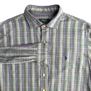 Polo Ralph Lauren Mens Plaid Button Down Shirt Size L Green Long Sleeve Pony